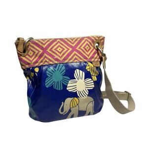 Fossil Purse Key-Per Crossbody Bag Elephant Print Multicolor Vintage EUC